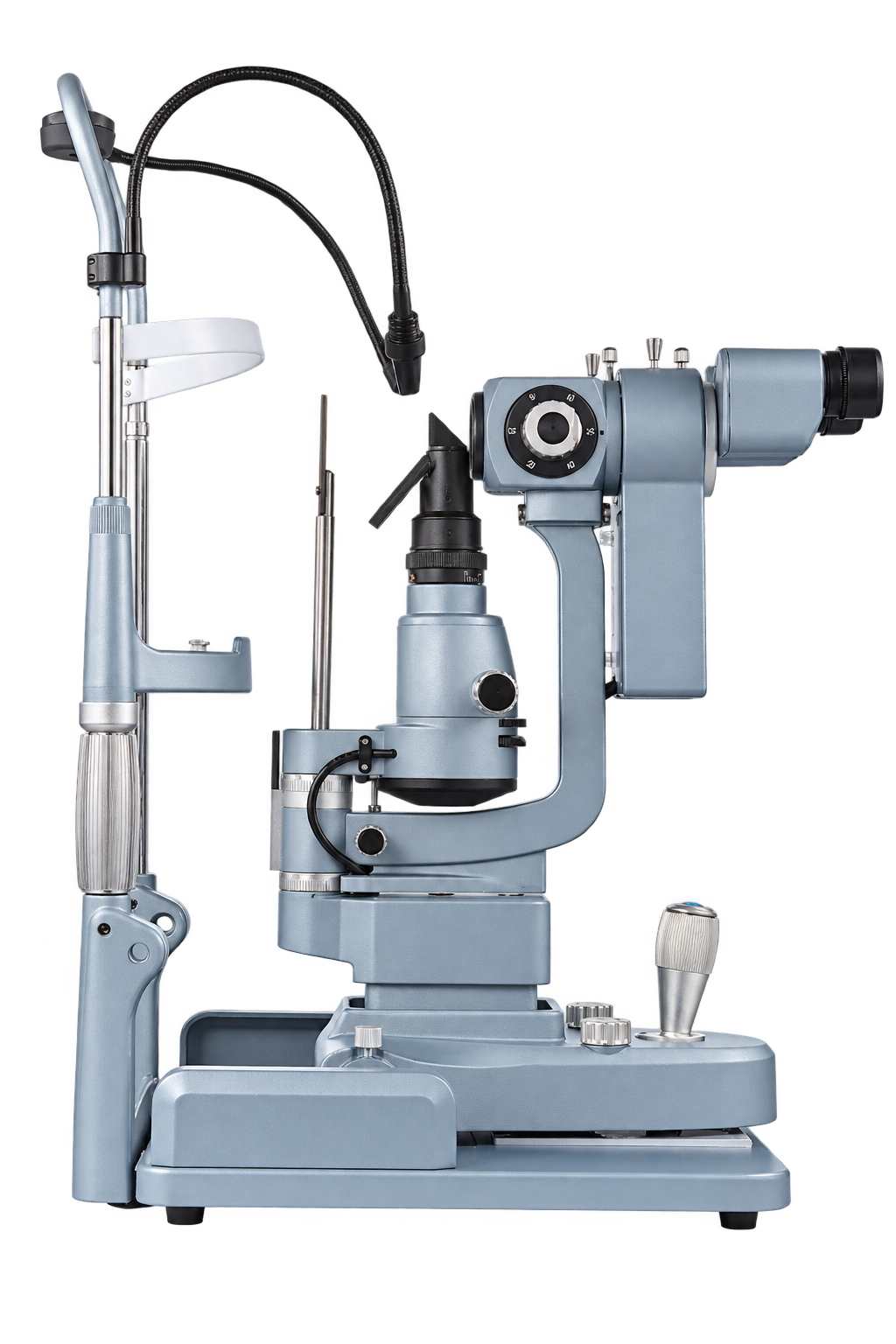 Side view of the BL-9C lower-mounted illumination assembly beneath the microscope